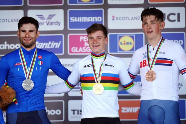 “Ganna and Remco and Wout have all done much more impressive stuff than I have,” Tarling said. “Remco was flying in the Tour, Ganna won the time trial in the Giro, Wout’s coming back (from injury) but he’s still Wout, so my name flies under the radar quite nicely.”