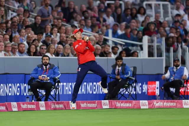 Nat Sciver-Brunt signalled her intention with a sumptuous cover drive to the boundary, but she was Jonas’ third victim and it was a stunner as she stuck out her right hand to claim an outstanding caught-and-bowled opportunity.