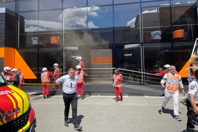 “One McLaren team member has been taken to hospital as a precaution, and all McLaren personnel and guests are accounted for.