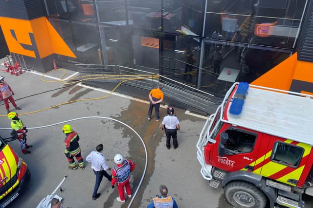 Emergency services were quickly on the scene to bring the fire inside the team’s two-levelled suite under control.