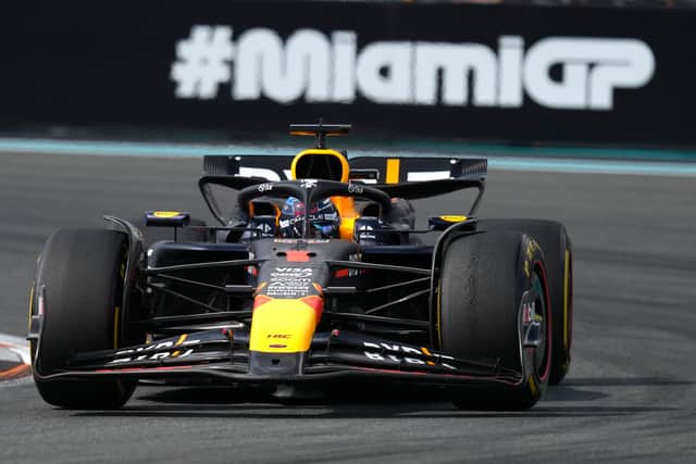 After four laps, the safety car peeled in, and Norris’ nerves were put to the test with Verstappen, in his superior Red Bull machine, breathing down his neck.