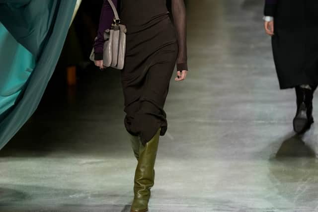 Fendi also made a case for the hairstyle of the season. Models – if they weren’t wearing luxurious tops with built-in hoods – had their hair slicked back into two low buns, a style that would be fairly easy to replicate at home.