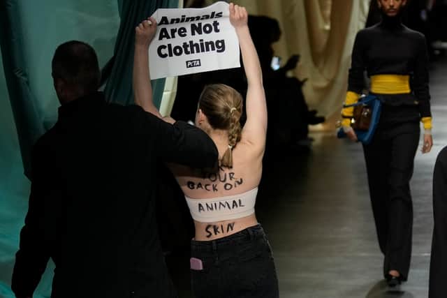 Peta posted a video of the incident on Instagram with the caption: ‘Behind every fur gilet, crocodile-skin bag, or calf-leather shoe is a vulnerable animal who felt pain and fear and didn’t want to die.’