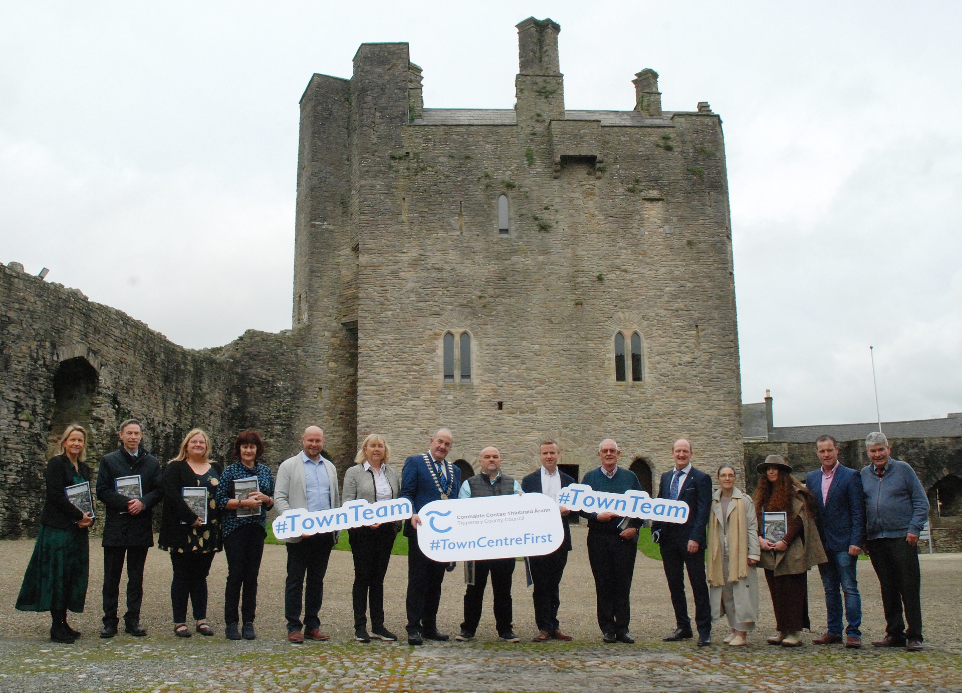 Councill officials and elected members and Roscrea's new Town Team led by Town Chapion, Brian King, launched the new Town Centre First Plan in Roscrea. Photo: PJ Wright