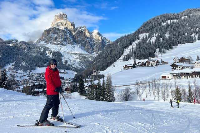 After a hearty breakfast, I meet up with my easy-going skiing tutor, Marco de Lazzer, whose previous clients have included Simply Red frontman Mick Hucknall and his family. He patiently puts me through my paces and I quickly get up to speed on one of the easier blue runs, slicing through the perfectly groomed show with surprising agility, considering I’m now into my 60s.