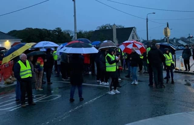 Locals gather in Rhode to protest the new junction layout they label as 'disastrous' PIC: Vinny Grennan