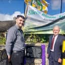 Shane Dowling (left), grand-nephew of Mick Dowling, and John Rigney, Chairperson, Slieve Bloom Association at the unveiling of the plaque in  Camross on Sunday afternoon.