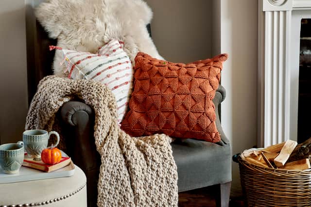 8. Geometric Square Scatter Cushion Cover, Brick, £12.99, Fausley Log Carrier, £62.99, and other items from a selection, Wayfair