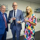Kevin Donnelly, Managing Director at Britvic Ireland; Minister for Enterprise Simon Coveney and Dee Cunningham,  Head of Brand Marketing Stills at Britvic Ireland | PICTURE: Don Moloney
