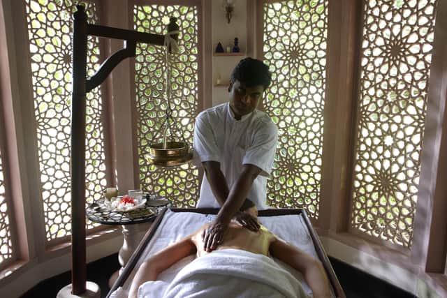 A feet-washing ritual precedes my first treatment, shirodhara, an Ayurvedic healing technique involving liquid being poured onto your forehead. Strong pinpointed massage to the face and scalp goes on and on until the oil pouring begins, making my senses stand on end before completely enveloping me in comfort and allowing me to drift off. I’m told it’s great for stress and anxiety – and perfect for calming a racing mind.