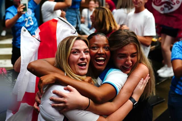 Thousands of fans across the UK took time off work to watch the game, with many singing, dancing and slamming tables at fan parks.