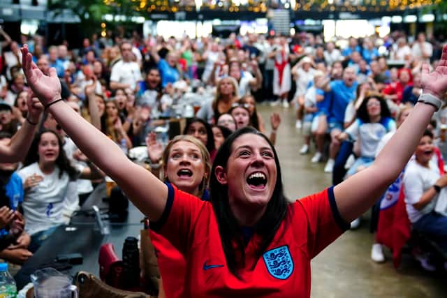 Thousands of fans across the UK took time off work to watch the game, with many singing, dancing and slamming tables at fan parks.