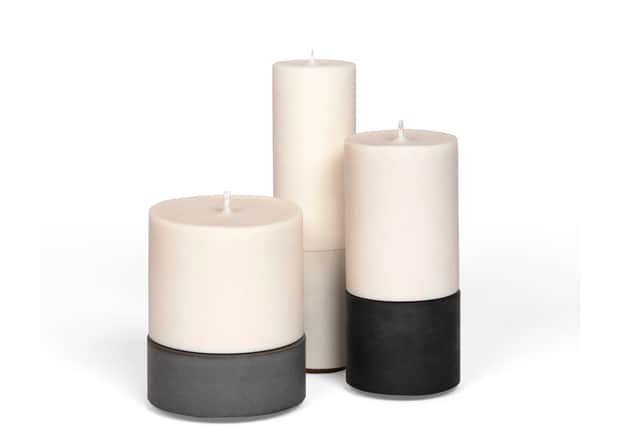 5. Concrete & Wax Candles, from left: Large Candle and Holder Set, Grey, £55, Slim Candle and Holder Set, White, £38, Mid Candle and Holder Set, Black, £45, Concrete & Wax