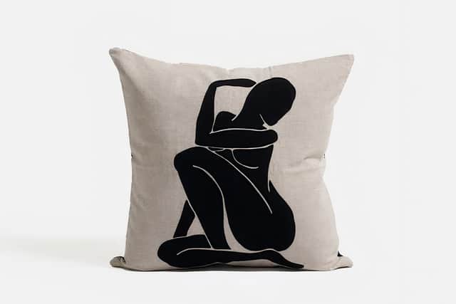 9. ‘La Femme’ Screen Printed Cushion – Black, £59, Bon Bon Fistral