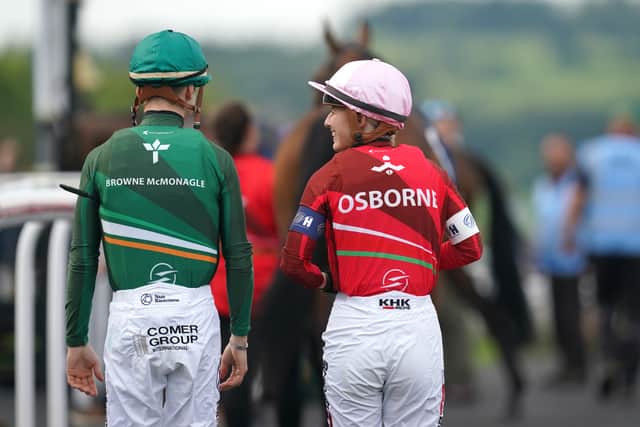 The delayed race was won by Rod Millman’s Chinese Knot, the 7-4 favourite being steered to victory by last year’s leading rider as Osborne bagged the first leg of a double.