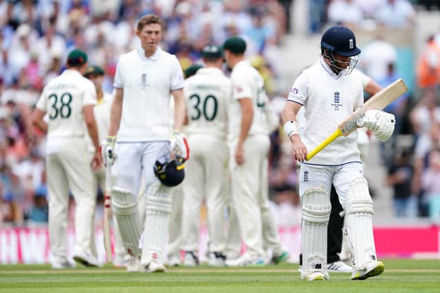 England took six balls to move into a lead with Crawley beginning his final innings of the series in the same vein he started this Ashes at Edgbaston, crunching his first delivery through cover for four.