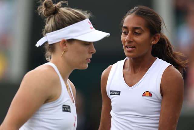 Naiktha Bains and Maia Lumsden were denied a semi-final spot in the women’s doubles after being outclassed by third seeds Elise Mertens and Storm Hunter.