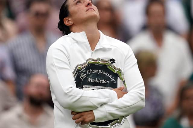 A double fault on her first match point betrayed a hint of nerves but she put away a cool volley on the second before dropping to the court in stunned celebration.