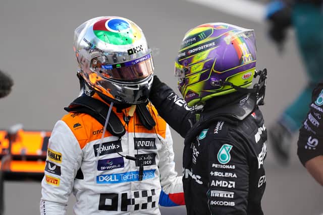 “To put me on hard tyres, I don’t know why! It was an amazing fight with Lewis to hold him off.