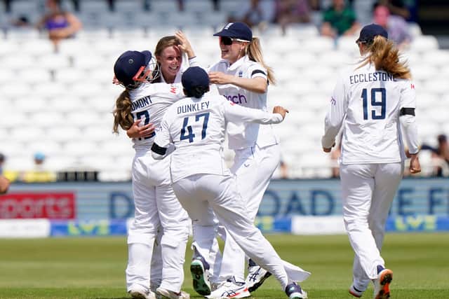There was early sideways movement for her and Lauren Bell but Phoebe Litchfield justified her inclusion with a series of elegant drives on her Test debut.