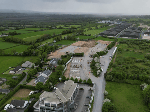 A drone photograph of the site being developed for modular homes at Clonminch