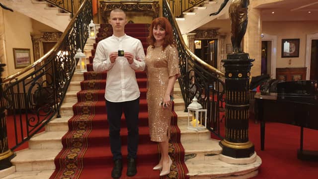 Vlad Biriuk with his mother Inna after he received his Offaly minor football championship medal