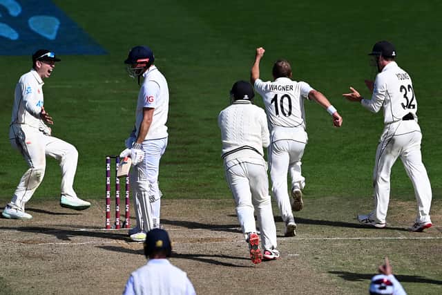 That ball fell in New Zealand’s favour, leaving Anderson barely able to drag himself away from the crease. He did not even call for DRS, accepting his and England’s fate as the Black Caps celebrated riotously.
