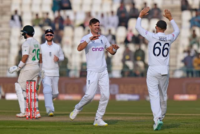 Harry Brook sent a leading edge to mid-on to give Abrar his five-for with his debut wickets including Joe Root, both openers and Will Jacks.