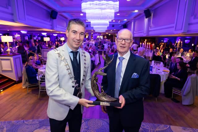 Frank Mulligan receiving his award from Chamber President Anthony Hanniffy