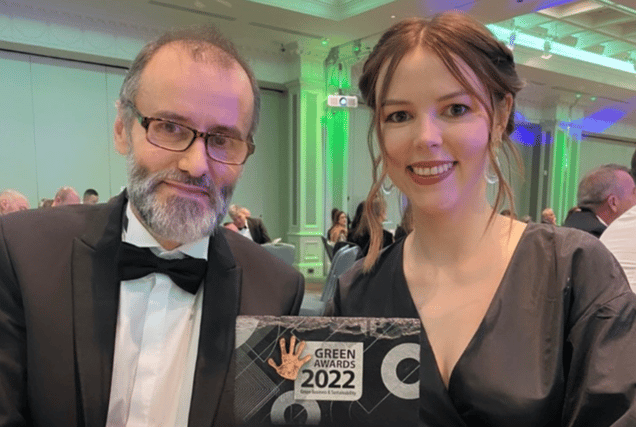 Brendan Dooley with daughter Lisa and the coveted Green Small Organisation of the Year Award.