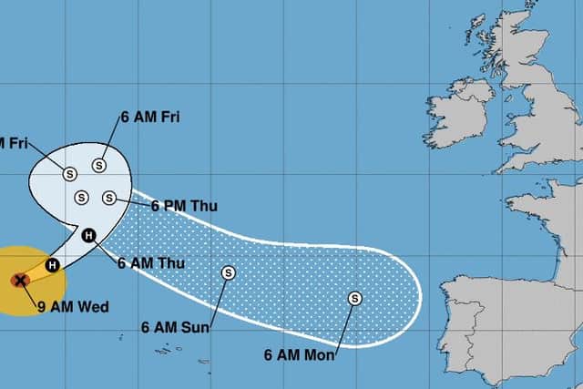 According to the latest forecast track from the National Hurricane Centre, Hurricane Danielle is expected to be off the coast of Portugal at 6am on Monday although there is the potential for the storm to change course.