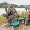 The commemorative bench entitled, ‘Giants of Men’ was designed and crafted by Tom Roche from Rhode, Co. Offaly and Knut Klimmek based in Dublin