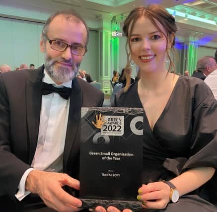 Brendan Dooley with daughter Lisa and the coveted Green Small Organisation of the Year Award.