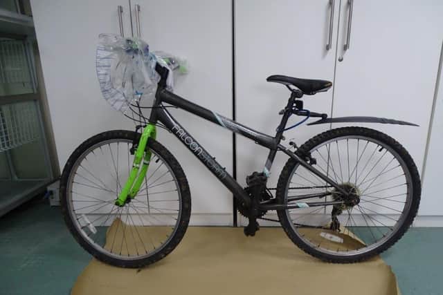 “An Garda Síochána continue to appeal for any information on a Falcon Storm mountain bike with straight handlebars and distinctive yellow/ green front forks.