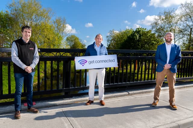 Anthony Hanniffy, Tullamore and District Chamber of Commerce, Colin Cunningham, Cellnex, and Ciaran Finane, Laois Chamber of Commerce officially launching Get Connected