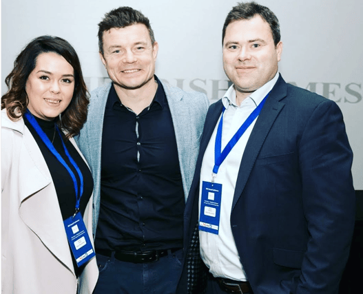 Andrea Scally and David Gleeson from Allpro with former Irish rugby player Brian O'Driscoll (centre)