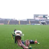 Niall Darby, displaying the Dowling Cup. Picture: Rhode GAA facebook.