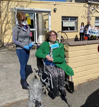 Offaly village comes out to welcome home 84 year old hero who conquered coronavirus. PIC Rhode GAA/Facebook