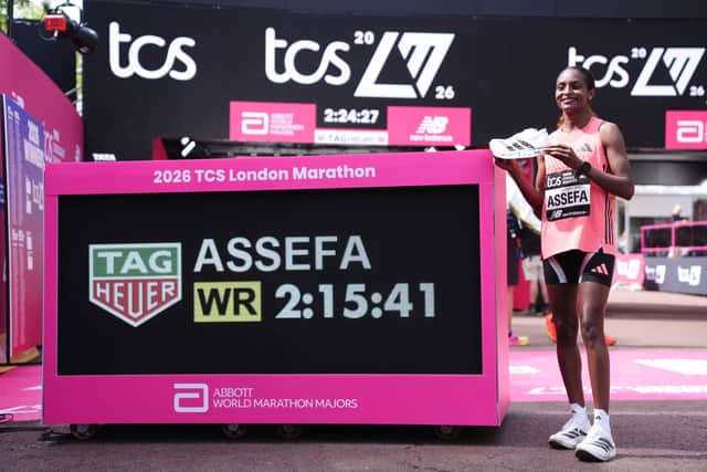 There was also a new standard set in the women’s race, won by Tigst Assefa, who defended her London Marathon crown in a women’s-only world record two hours, 15 minutes and 41 seconds – like Sawe’s, subject to ratification.