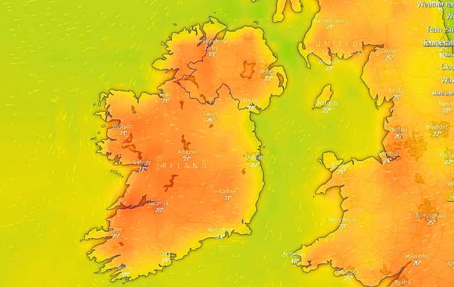 Limerick to top temperatures across Ireland, UK and most of mainland Europe PICTURE: WINDY.COM