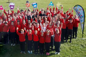 'That Good Thing" only gets better at Hullabaloo! Offaly's Children's Arts Festival launched by Chasing Abbey's Ro, Bee and TeddyC with  pupils from Scoil Bhride, Edenderry. Photo: Clare Dunne