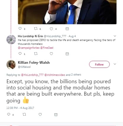 "I was absolutely stunned to receive the following reply from Mr Foley Walsh, which I took a screenshot of," the Offaly man remarked.