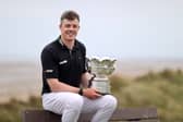 Stuart Grehan celebrates winning the 2025 Flogas Irish Men’s Amateur Open Championship at Seapoint Golf Club