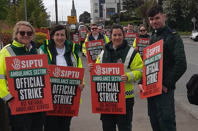 Ambulances workers at the strike in Tullamore on Tuesday