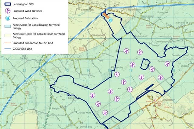A map of the proposed turbines in Lemanaghan