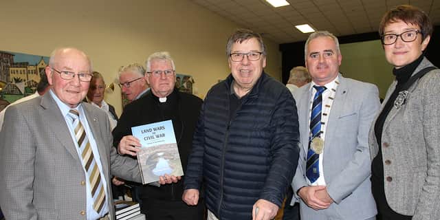 L-R: Author Padraig Heavin pictured with Monsignor Pat Browne (Ferbane), former Taoiseach Brian Cowen, Offaly County Council Cathaoirleach John Leahy and Offaly Heritage Officer Amanda Pedlow at the book launch