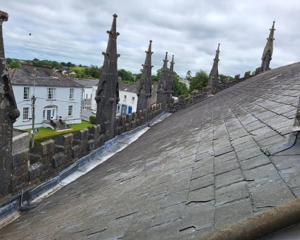 The roof of St Brendan's Church of Ireland Church in Birr with one of the problematic gullies to the left.