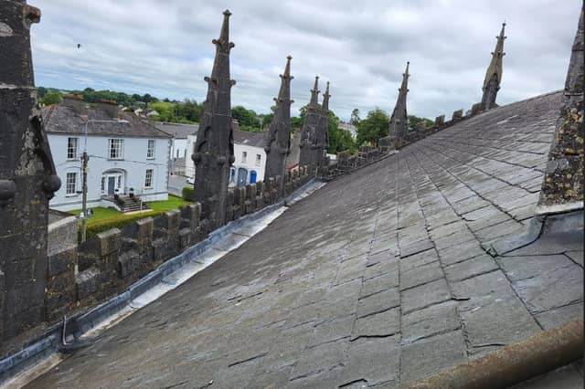 The roof of St Brendan's Church of Ireland Church in Birr with one of the problematic gullies to the left.