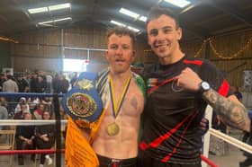 Conor 'Curly' Hynes and Jack 'Rocky' Kirwan after Conor's TKO victory in round 2.