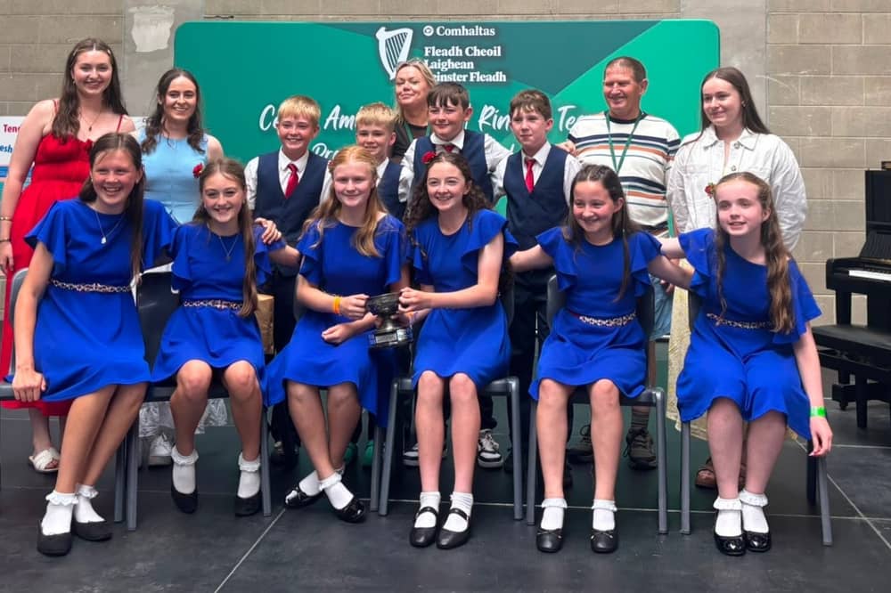 CCÉ Craobh Chuilinn - Rath , the U-12 Ceili Band Leinster Champions. Front Row (l. to r.): Mia Ryan, Lucy Richardson, Lucy Byrne, Erin Reddan, Sarah Gath & Róisín Hennessy. Back Row: Aoibhe Dooley, Meibh Dooley, Cian Kelly, Rory Kelly, Millie Fitzpatrick (Leinster Secretary), M.J. Carroll, James McConville, Jody Conway (Leinster Chairperson), & Naoise Dooley.